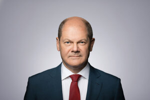 Bundesminister der Finanzen und Vizekanzler Olaf Scholz spricht von vier Säulen;