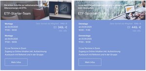 Zwei starke Angebote des VGSD: Zusätzlich zum ETF-Starter-Team (links) bieten wir ab sofort auch ETF-Sprinter-Teams an (rechts)