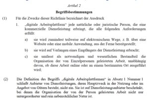 Auszug aus Artikel 2 der Arbeitsplattform-Richtlinie: Welches Unternehmen fällt da nicht drunter? 