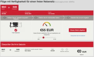 Screenshot Gebotsassistent auf der Seite von airberlin: Gebote von 20 bis 140 euro sind möglich.