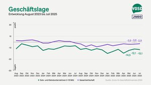 Geschäftslage von Solo- und Kleinstunternehmer/innen versus Gesamtwirtschaft