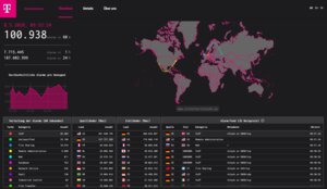 Der Sicherheitstacho der Telekom zeigt Cyberangriffe auf sogenannte Honeypots in Echtzeit.