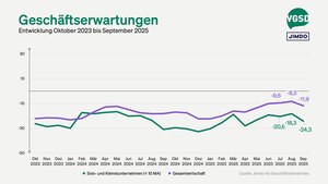 Auch die Erwartungen der Selbstständigen (grün) für die Zukunft verdunkelten sich.