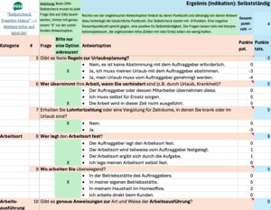 So nutzt du unser Tool: Einfach die für den von dir geprüften Auftrag passende Antwort im grünen Bereich ankreuzen. Im blauen Bereich erscheint dann die Punktzahl, rechts oben die Gesamtpunktzahl und das sich daraus ableitende Ergebnis.