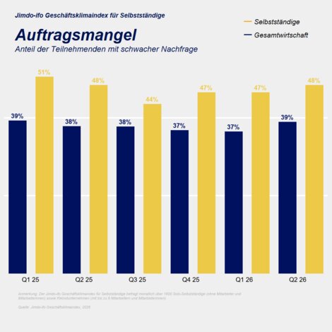 Fast jede/r zweite Selbstständige ist von Auftragsmangel betroffen. 