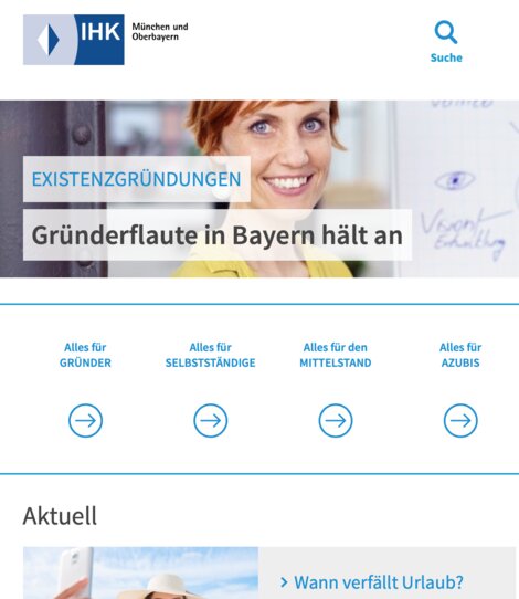 Screenshot: Die Startseite der IHK München und Oberbayern