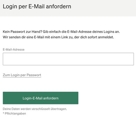 Zweiter Schritt: Jetzt brauchst du nur noch die E-Mail-Adresse (= Benutzername) einzugeben und die Login-E-Mail anzufordern.