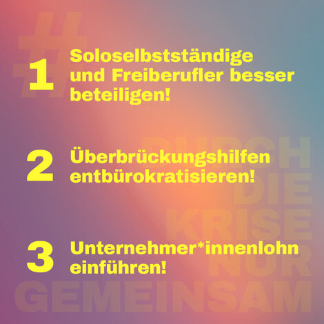 Dieser und weitere Banner (siehe Galerie unten) mit den Forderungen bzw. dem Hashtag #DurchDieKriseNurGemeinsam könnt ihr in den sozialen Medien teilen