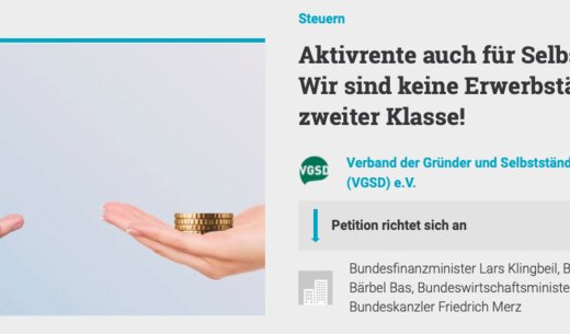 Mit regelmäßigen Updates:Petition “Aktivrente auch für Selbstständige”: Jetzt mitzeichnen!