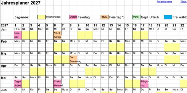 Geschenk für Vereinsmitglieder: Jahresplaner 2026 und 2027 (für Excel, Google etc.)