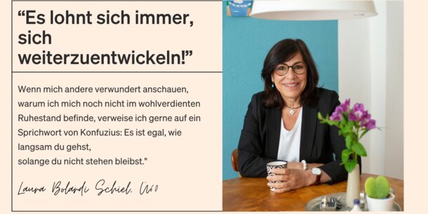 Wie lebst und arbeitest du als Selbstständige/r mit über 60 Jahren?: Laura Bolardi Schiel, Ü60: "Mein Leben ist eine große Reise"