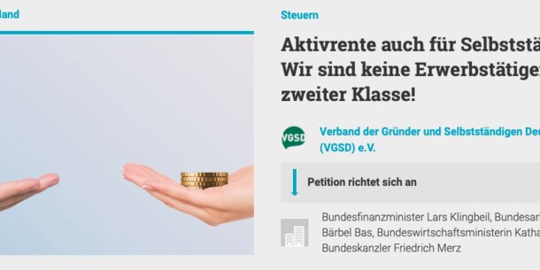 Schon 10.000 Unterschriften!: Petition “Aktivrente auch für Selbstständige”: Jetzt mitzeichnen!