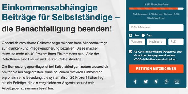Pressemitteilung: "Faire Kassenbeiträge für Selbstständige": Mehr als 13.000 Mitzeichner unterstützen VGSD-Petition