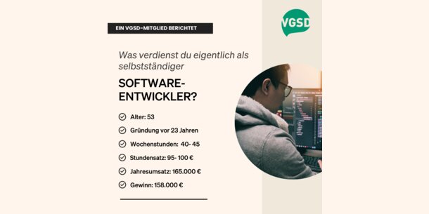 Wie viel verdient eigentlich ein selbstständiger Software-Entwickler? Peter B., 53: „Jahresumsatz: 165.000 Euro – und mehr, wenn Spezialkenntnisse zum Einsatz kommen“