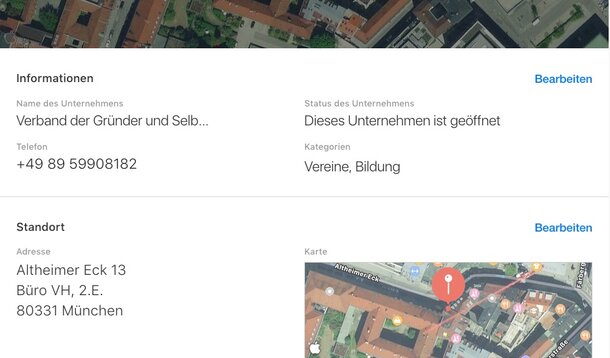 Kostenlose Werbung: Unternehmensdaten und -adresse bei "Apple Karten" eintragen