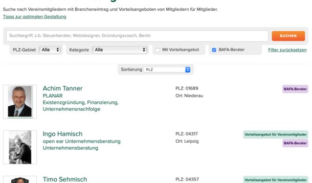 VGSD-Branchenprofil mit neuer Funktion: Filtern nach BAFA-Beratern