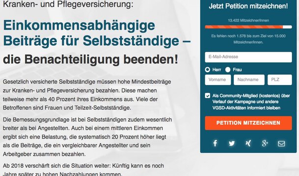 Pressemitteilung: "Faire Kassenbeiträge für Selbstständige": Mehr als 13.000 Mitzeichner unterstützen VGSD-Petition