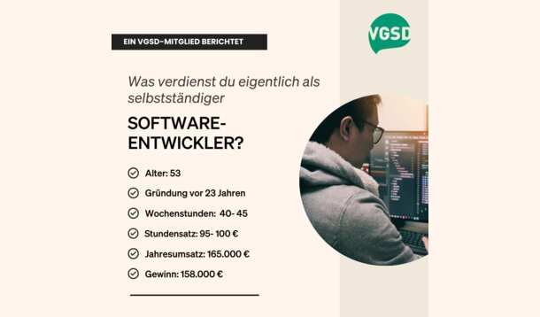 Wie viel verdient eigentlich ein selbstständiger Software-Entwickler? Peter B., 53: „Jahresumsatz: 165.000 Euro – und mehr, wenn Spezialkenntnisse zum Einsatz kommen“