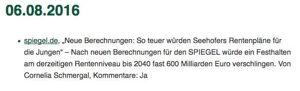 Datum als Überschrift: So sah die Presseschau bisher aus