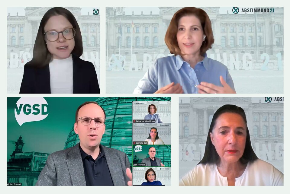 Im VGSD Politik-Tagebuch findest du regelmäßige Eindrücke von unserer politischen Arbeit – hier von der Pro-Contra-Diskussion zur Öffnung der Aktivrente für Selbstständige. Von links nach rechts: Annalena Lederer, Katharina Mandlinger, Jörn Freynick und Cornelia Belz. 
