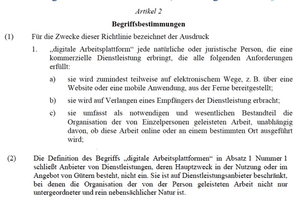 Artikel 2 der Arbeitsplattform-Richtlinie: Welches Unternehmen fällt da nicht drunter?