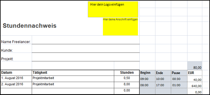 Kostenlos Einfacher Stundenzettel Excel Vgsd Selbststandig Vereint