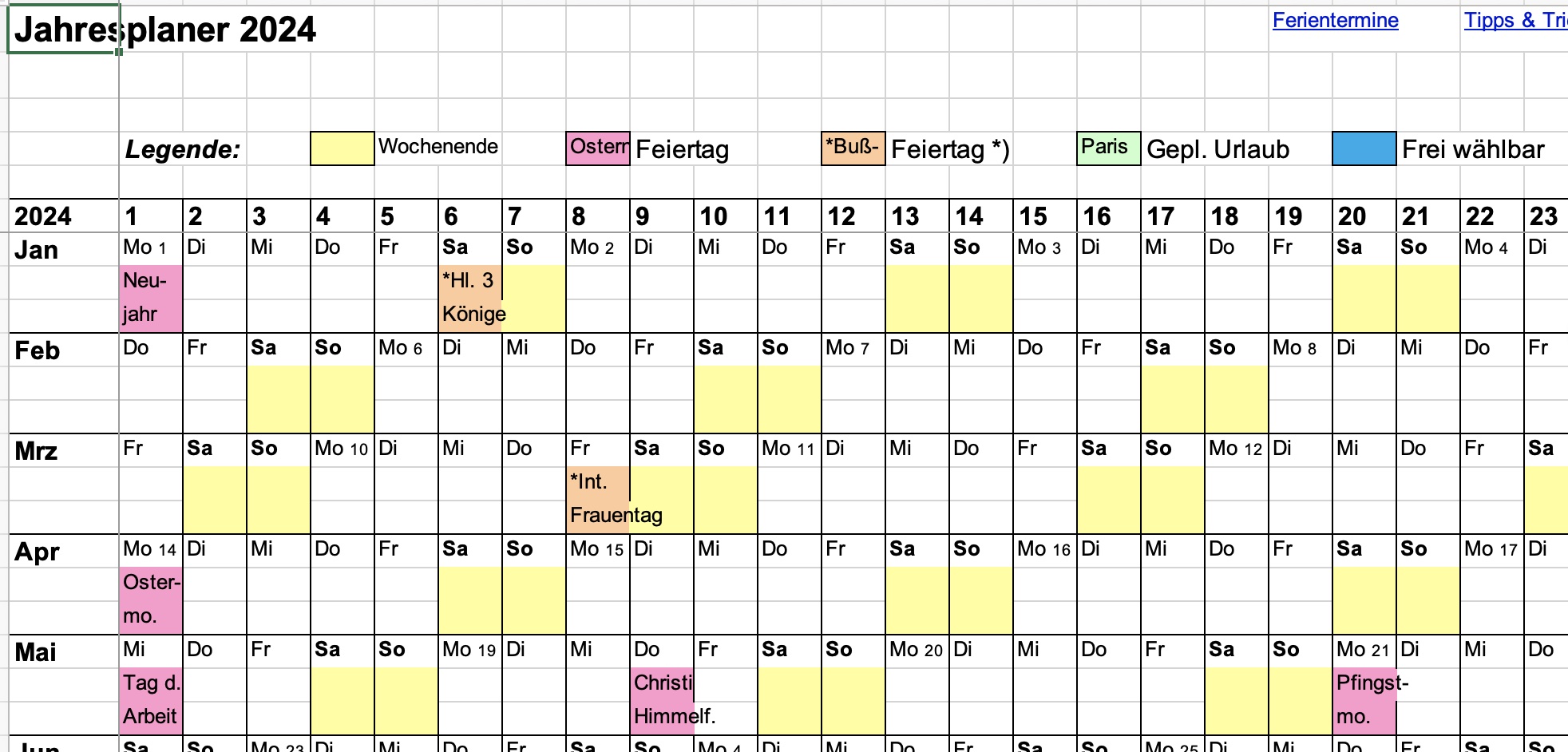 Geschenk für Vereinsmitglieder: Jahresplaner 2025 und 2026 (für Excel